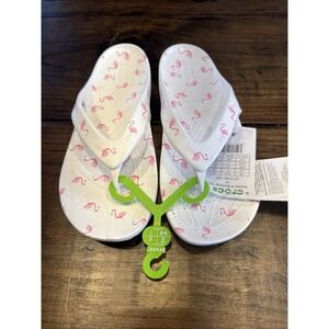 Crocs Kadee II Flamingo Flip-Flops Womens 9 White & Pink Comfortable Summer